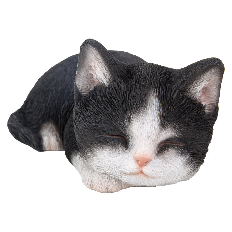 Statue de chaton tigré endormi, Noir / blanc