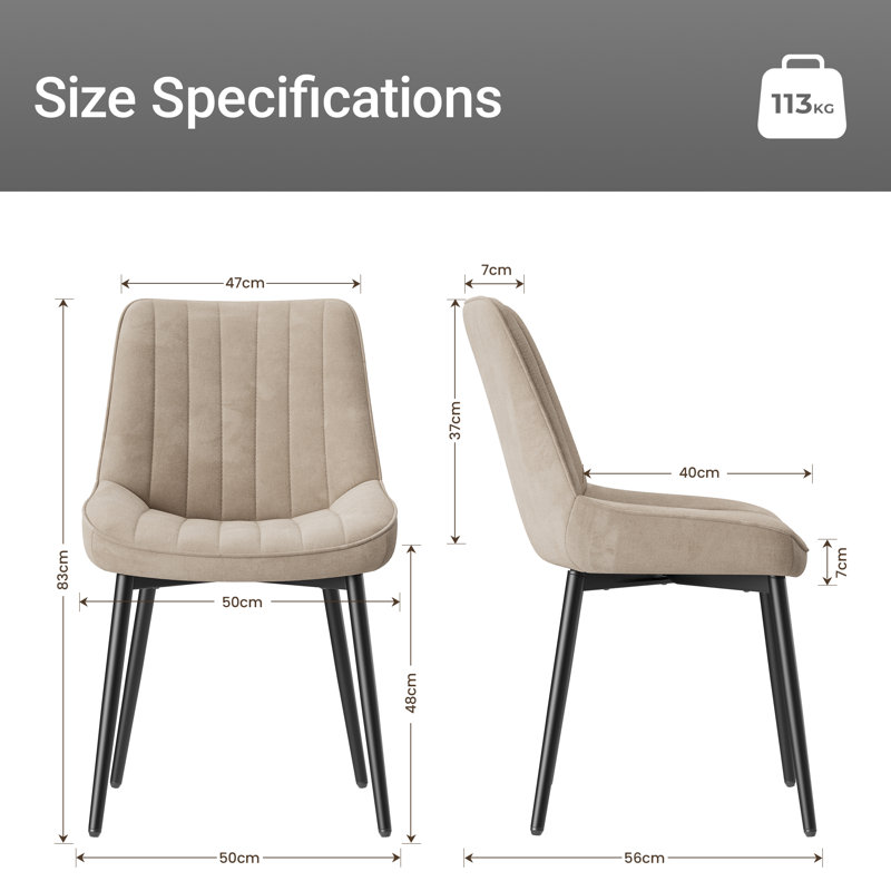 47.5cm H Upholstered Metal Upholstered Back Side Chair, Khaki