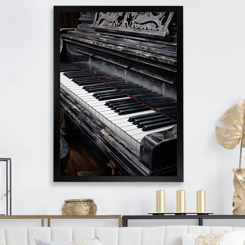 " Black And White Piano Keys To Serenity I ", Black Single Picture Framed, 44" H x 34" W x 1.5" D