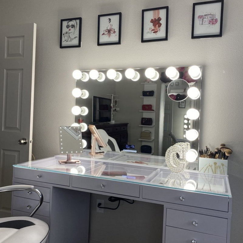 Hollywood Premiere Pro Makeup Mirror with 15 Frosted LED Bulbs Dressing Mirror with Standing Base, Silver