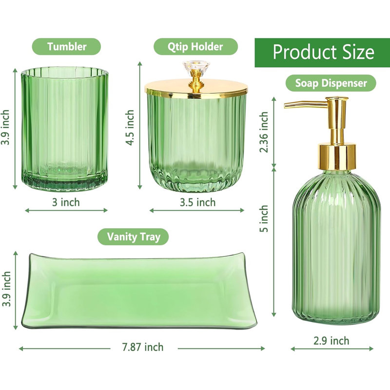 Ensemble d'accessoires de salle de bain en verre, 4 pièces, vert, Vert clair