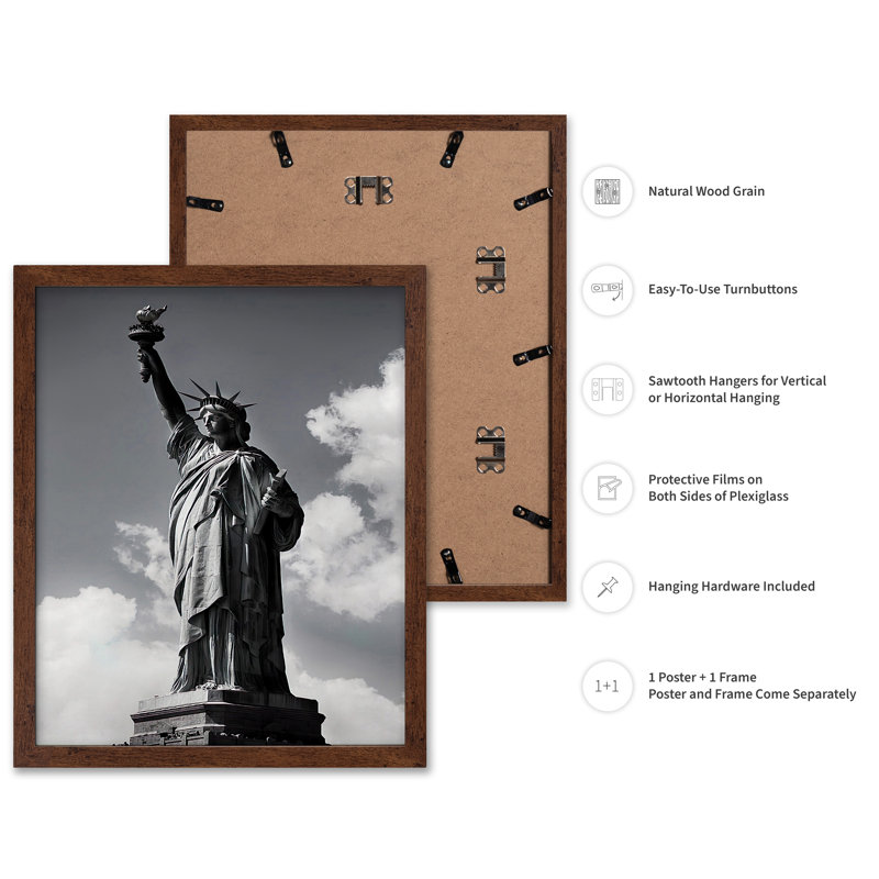 Statue de la liberté, Poster, 11"H x 14"W, Brown Framed