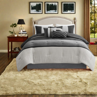 Ensemble de literie en faux suède noir King, édredon en polyester pour maison moderne