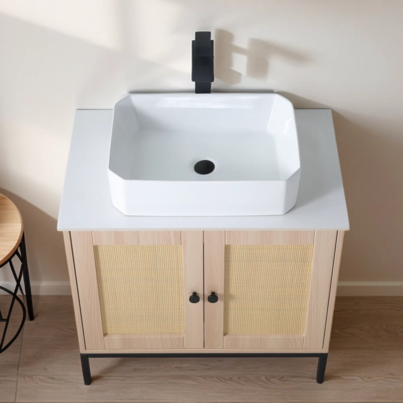 Ensemble de meuble-lavabo moderne 30 po avec portes tressées en rotin Modern