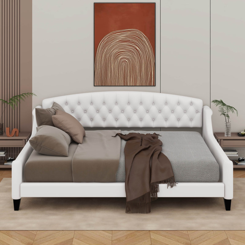 Lit de jour double capitonné de luxe moderne, Beige