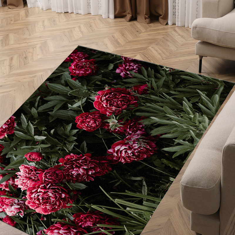 Floral Pattern Non-Woven Thin Type Printed Rug Ideal for Enhancing Home Decor with an Elegant Touch, Rectangle 3'3" x 4'11"