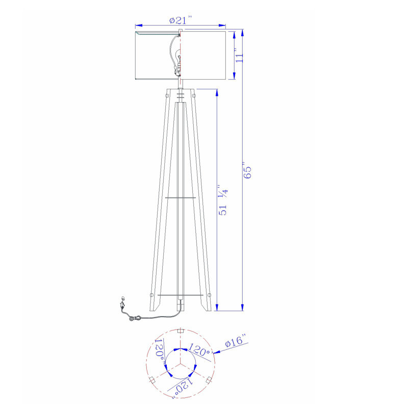 Ozzie 65'' Walnut Tripod Floor Lamp
