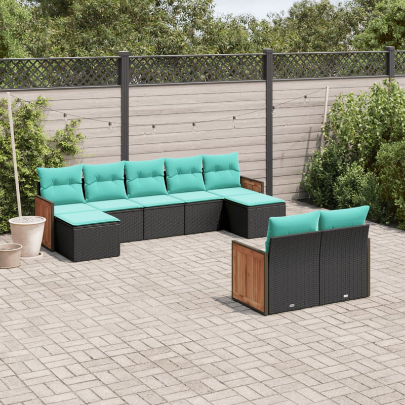  Patio Sofa Set Black, Blue, Blue Cushion/Black Frame