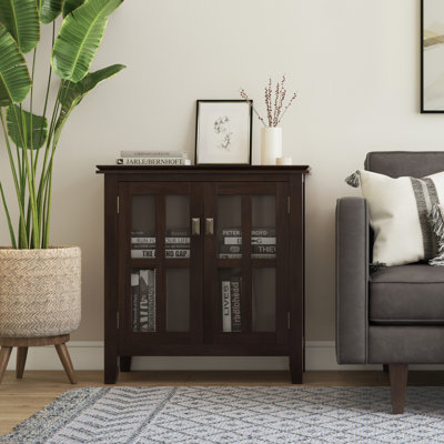 Artisan 30"W Solid Wood Transitional Low Storage Cabinet with Glass Doors and Adjustable Shelves