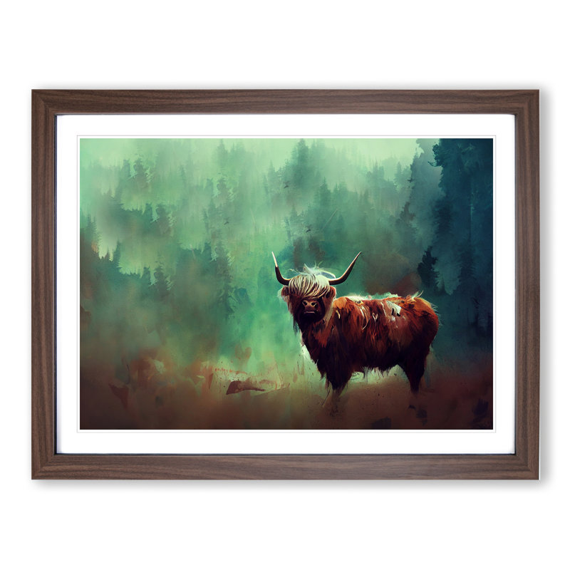 Highland Cow Abstract - Single Picture Frame Painting, 46cm H x 64cm W x 2cm D, Walnut