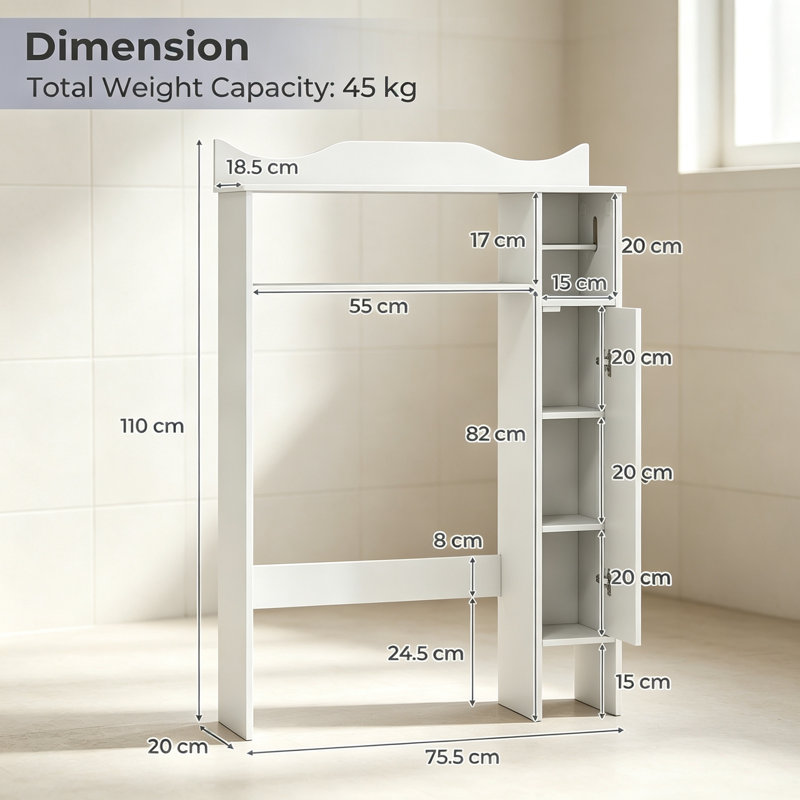 MDF Freestanding Over The Toilet Storage, White
