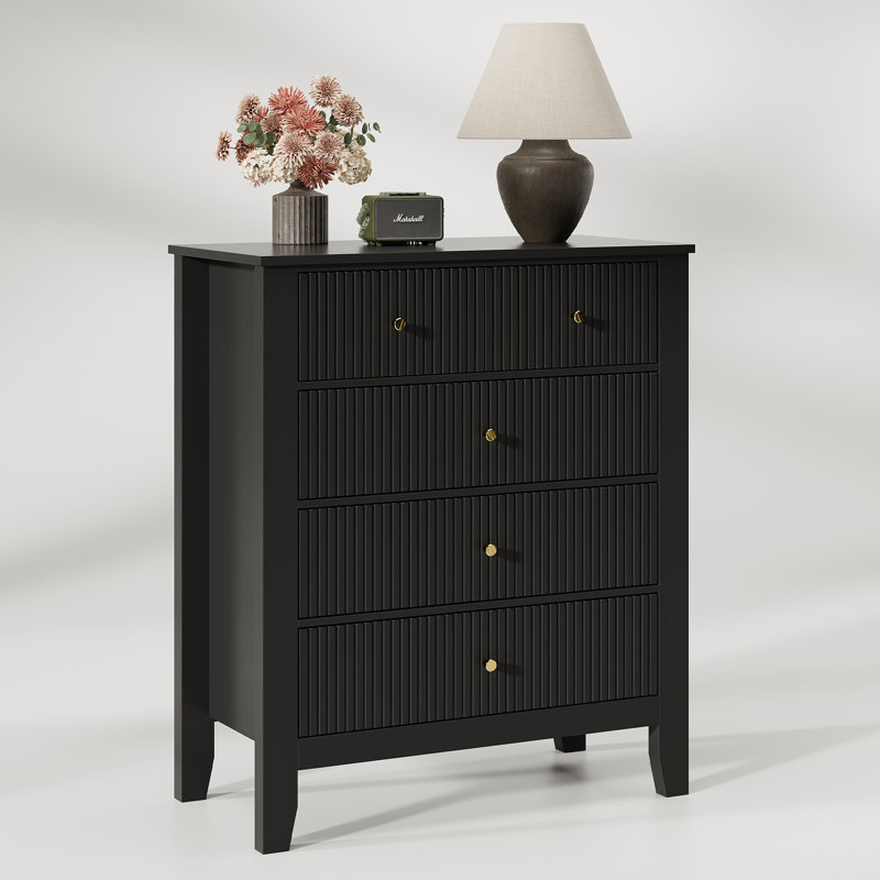 Commode à tiroirs cannelée l 31,7 po Valdir, commode en bois, Noir