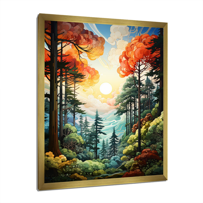 Redwood Tree Shimmering Heights II - Décoration murale paysage et nature, H 32 po x l 24 po x P 1 po, Cadre photo doré