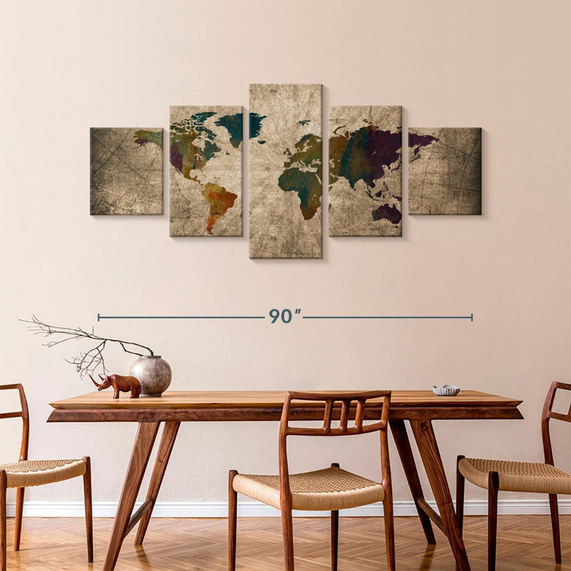 Carte du monde vieilli XLIV, H 42 po x l 92 po