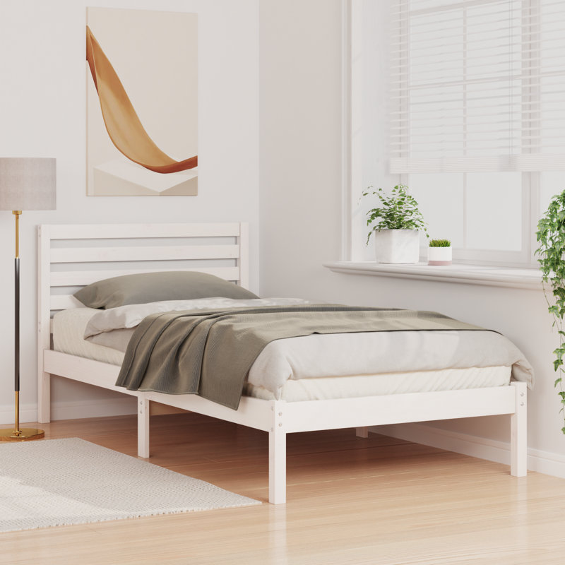 Solid Wood Bed, European Single (90 x 200 cm), White