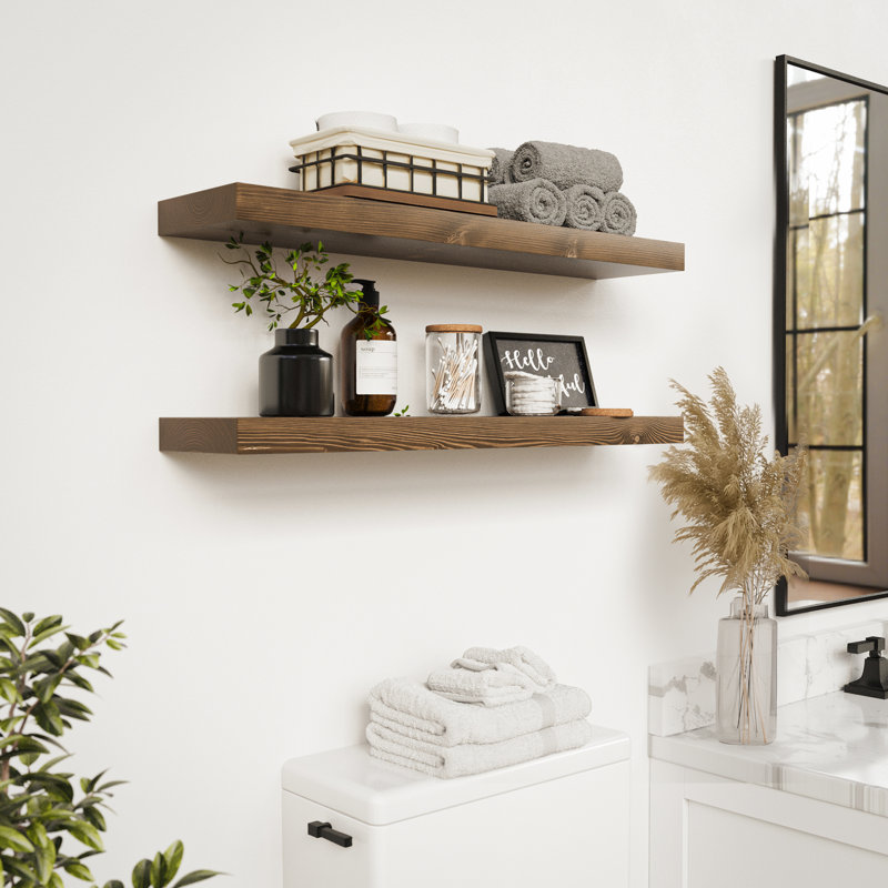 Tablettes flottantes en bois massif, tablettes en bois pour le mur, Noyer, 1.2" H x 30" W x 6.7" D