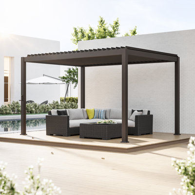 Metal Louvered Pergola with Adjustable Canopy for Outdoor Patio