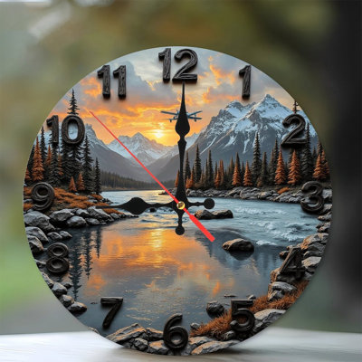 Sunset Mountain Lake Airplane Wall Clock