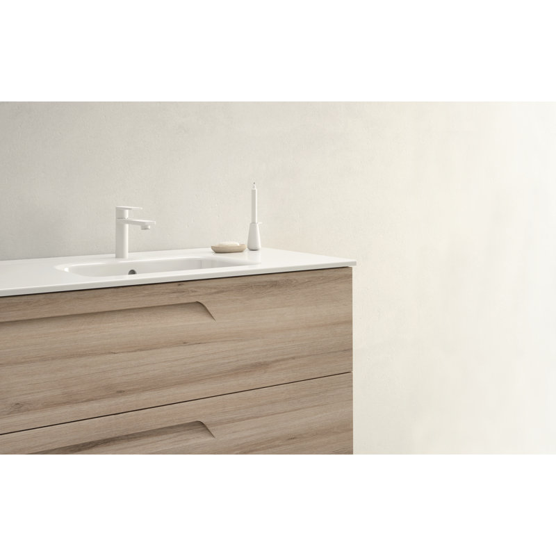 Alejandro 24 " W Single Vanity Bathroom Vanity With Ceramic Top with Mirror, Beige