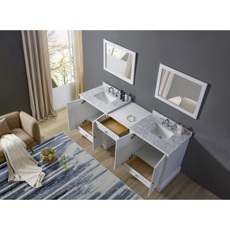 87 " W Freestanding Standard Free Standing 2 Double Vanity Bathroom Vanity With Marble Top with Mirror
