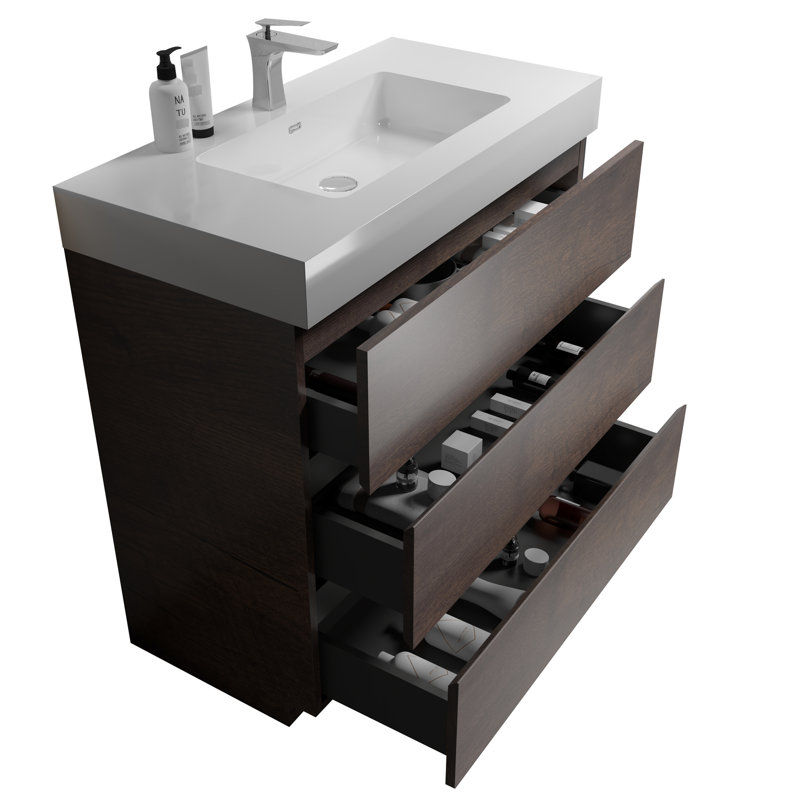 Single Bathroom Vanity with @Solid + Manufactured Top
