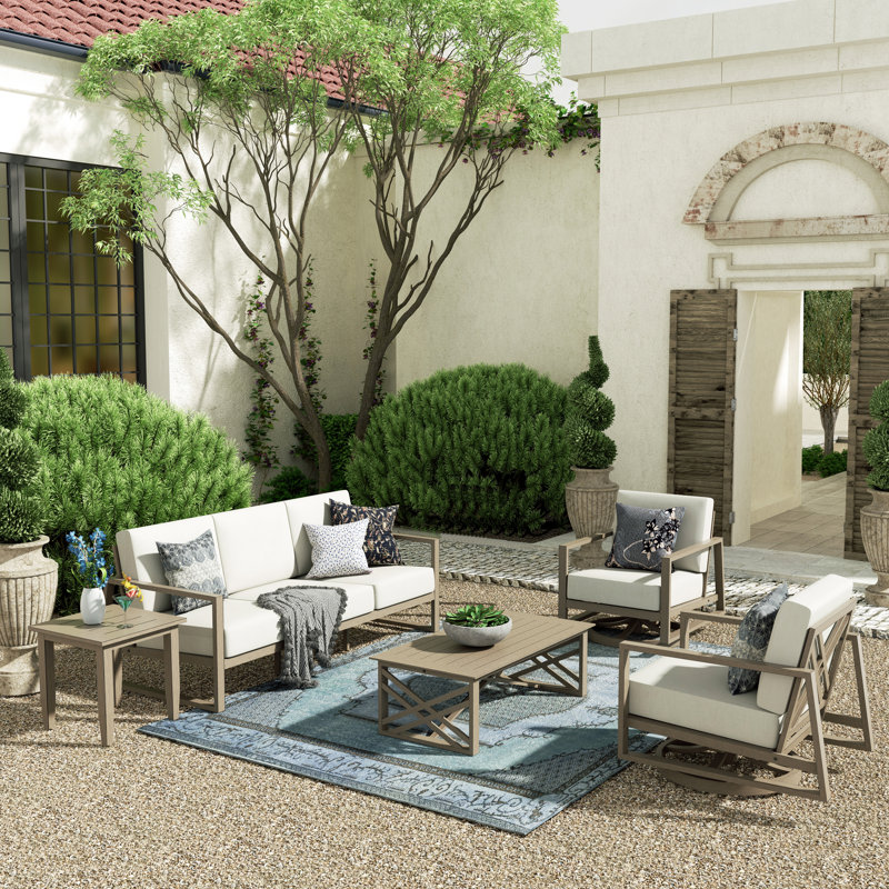 Hamarto 5 Pieces Aluminum Patio Swivel Conversation Sofa Seating Group With Cushions For 5 Person