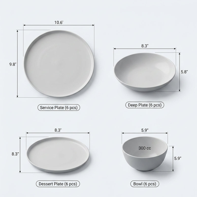 Service de vaisselle en porcelaine dorée et blanche Art Deco Scallop (service de 24 pièces pour 6 personnes)