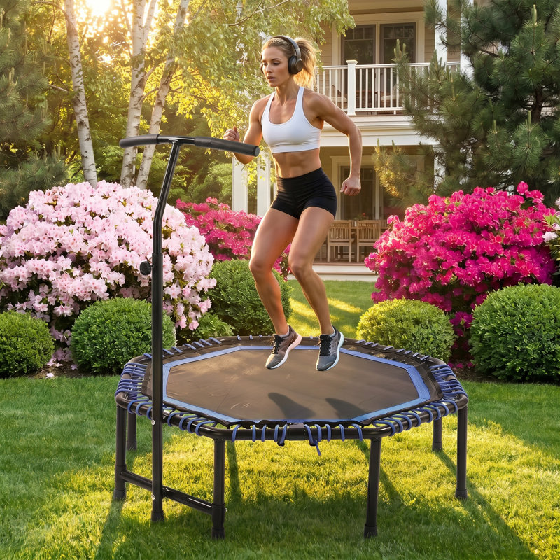 Trampoline de forme physique pliable de 48 po avec guidon réglable, rebond à l'élastique silencieux, capacité de 330 lb pour l'entraînement cardio, la gymnastique à la maison et l'exercice à l'intérieur