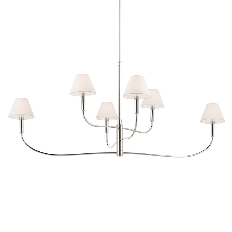  6-Light Classic Shaded Arm Chandelier, Polished Nickel, 23.25" H x 6" W x 51.5" D