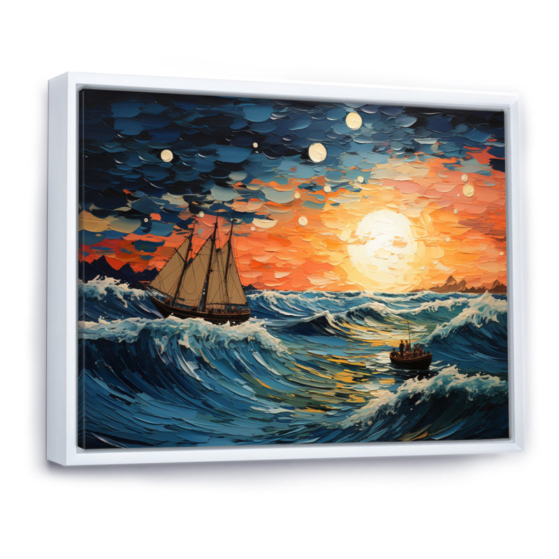 «Teal Orange Ocean Oceanic Odyssey Patchwork» sur toile, H 16 po x l 32 po x P 1 po, Cadre flottant blanc
