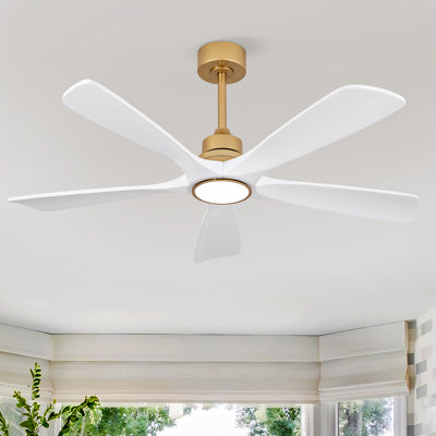 Ventilateurs de plafond intérieurs avec lumières et télécommande, DEL à intensité variable, 5 pales en bois massif, moteur à courant continu réversible. Ventilateur de plafond avec éclairage pour chambre à coucher, salon, salle d'étude