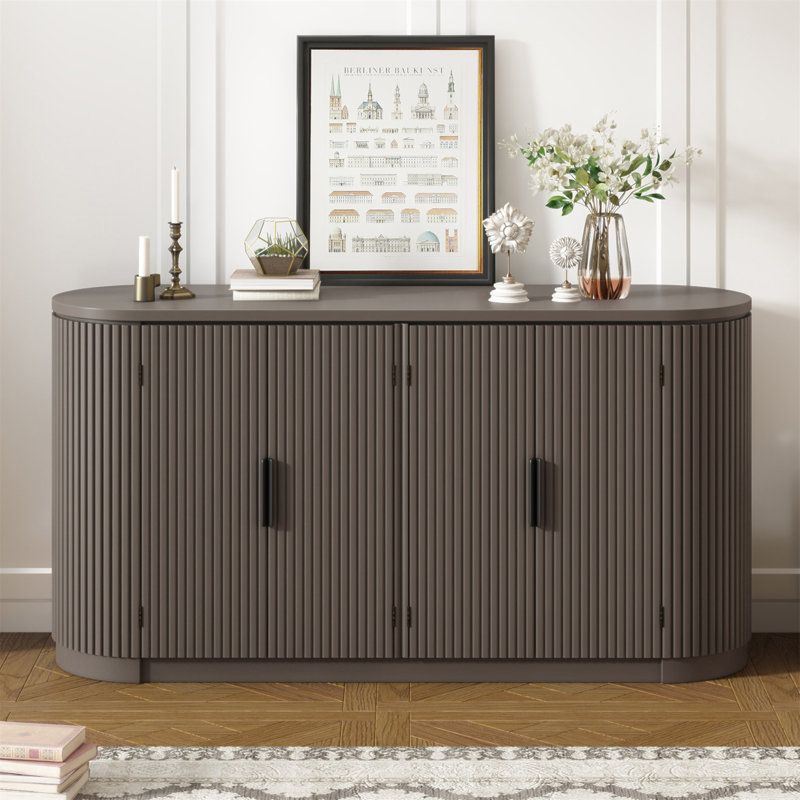 Armoire de rangement à portes verticales à rayures verticales avec poignées en métal, tablettes réglables pour une organisation moderne et polyvalente