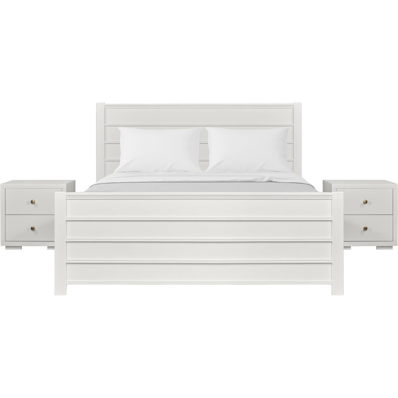 Ensemble de chambre avec lit plateforme et tête de lit à panneaux 3 pièces Caroline, Blanc, Très grand