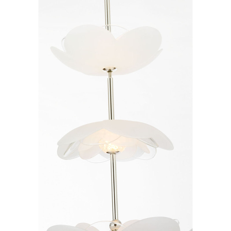 Petaluma 7" Cascading Pendant with Etched and Clear Glass Flowers, Soft Silver