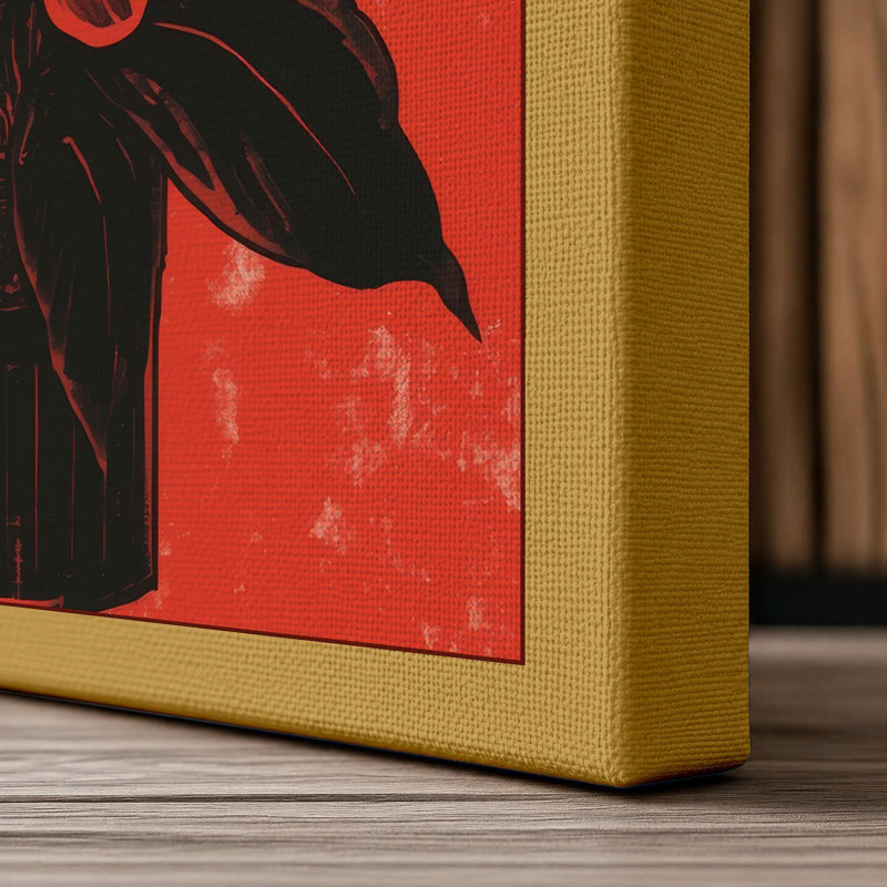 Red Blossom Arrangement Art Deco - Wrapped Canvas, 24x16 - 61.0 x 40.6 cm, Ochre Border