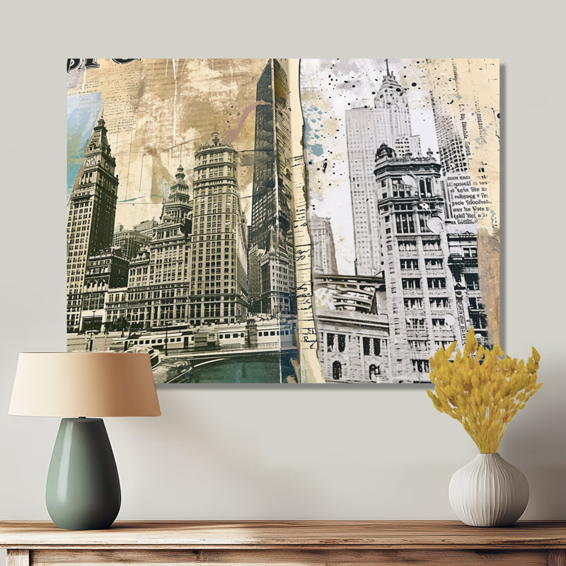 City of Chicago Vintage Journal - Chicago, impression d'art mural, Toile tendue, H 16 po x l 32 po