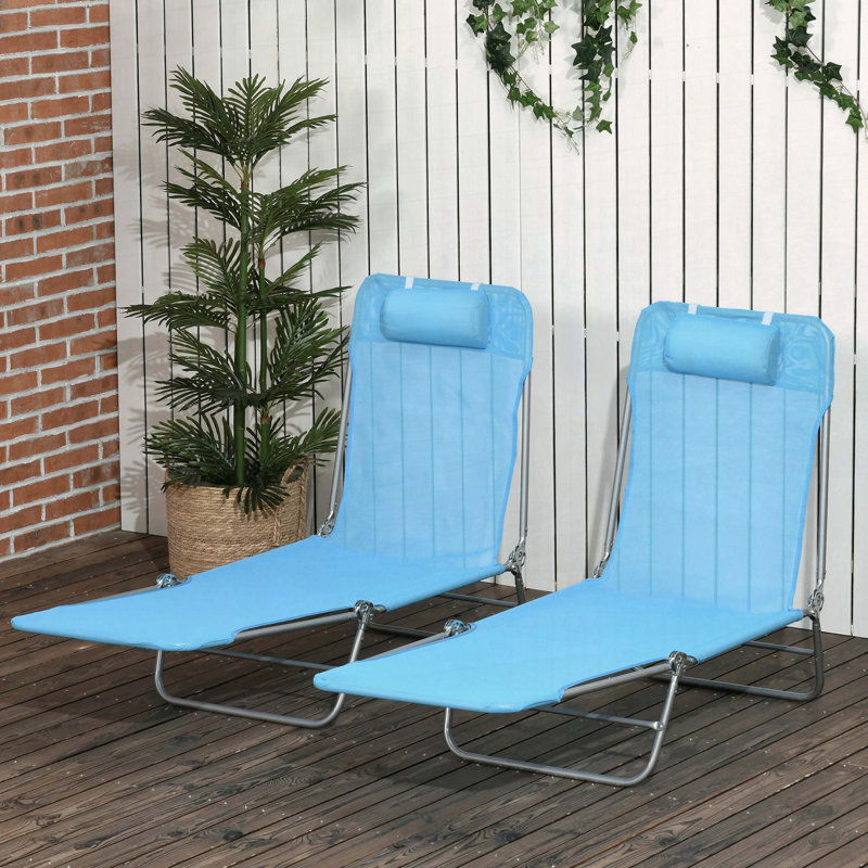 Chaise longue pliante 2 pièces Outsunny avec dossier inclinable à 6 positions, Bleu