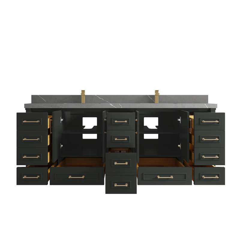 Aberdeen 84'' Double Bathroom Vanity with Top, Piatra Gray