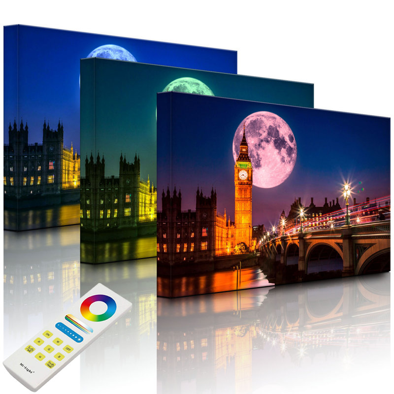 Big Ben In Front Of Big Moon In London by No - Wrapped Canvas Print, 40cm H x 60cm W x 4.5cm D, With lighting