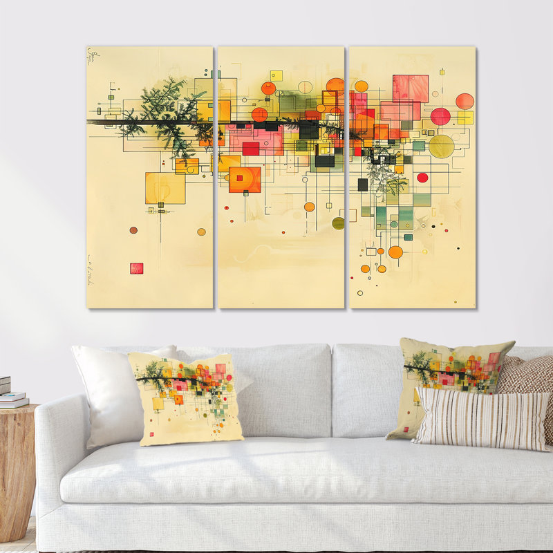 «Subtle Tree Realms Retro Colors» - ensemble d'art mural abstrait Mid-Century, Toile tendue, H 32 po x l 48 po x P 1 po