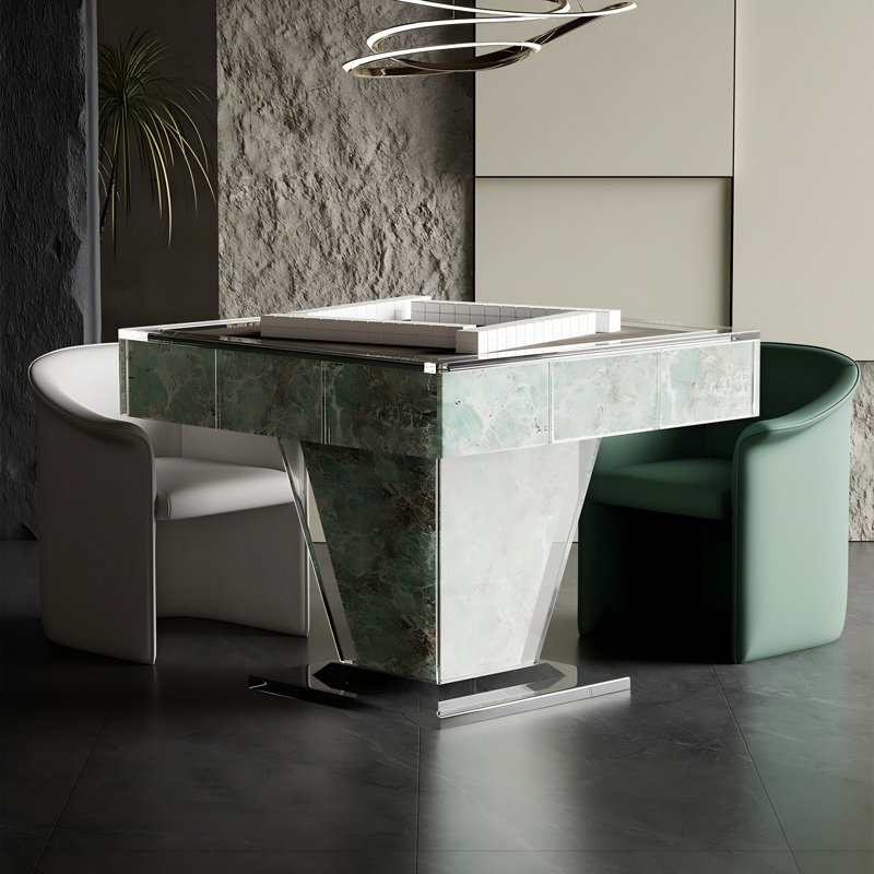 43.31"Modern Luxury High-end Peacock Green Acrylic & Sintered Stone Fully Automatic Mahjong & Dining Table for Chinese Rules