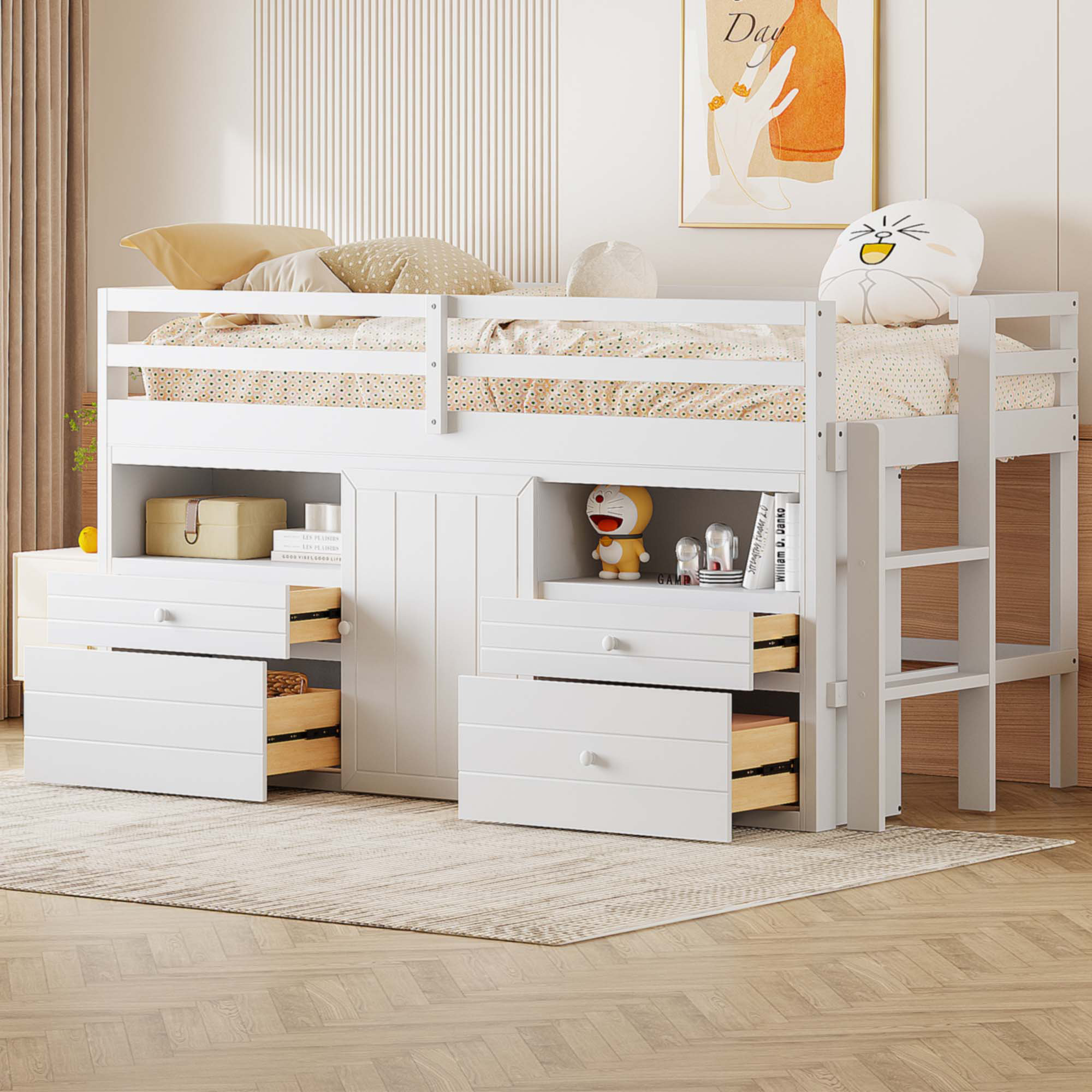 Ebern Designs Twin Size Loft Bed With 4 Drawers | Wayfair
