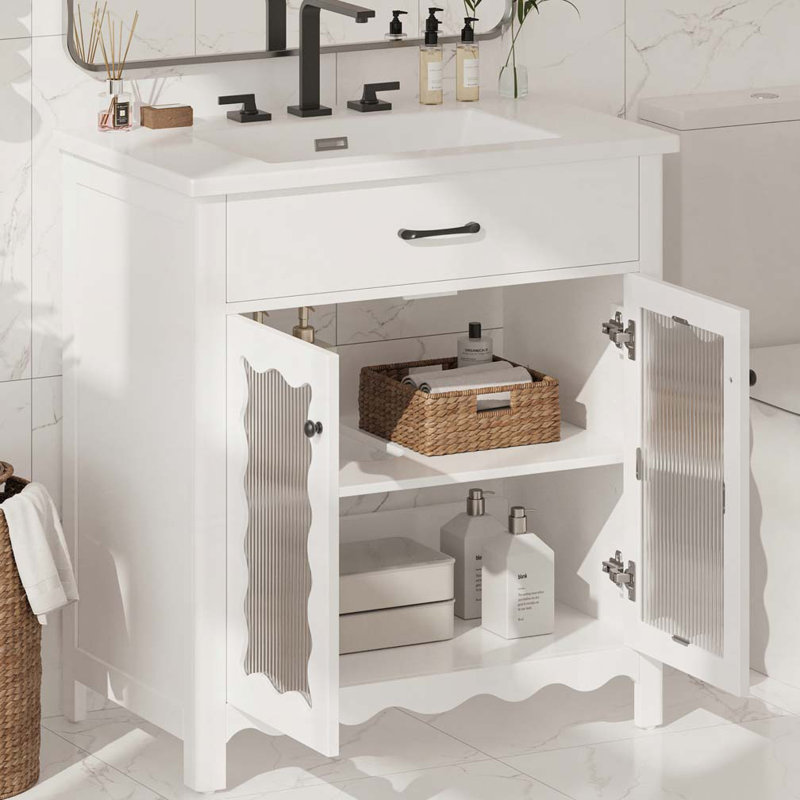 Meuble-lavabo 31 po avec verre trempé, Blanc