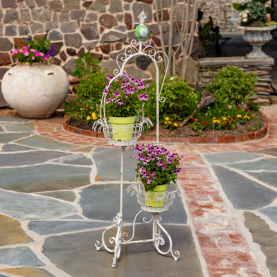 55in. Tall Two-Tier Wire Basket Plant Stand in White - Poseidon