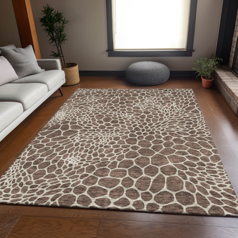 Premium Machine Washable Prisco Brown Rug, Rectangle 3' x 5'