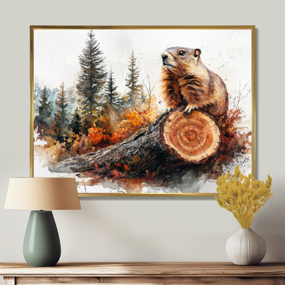 «Canadian Groundhog In Forest Landscape II» - art mural marmotte