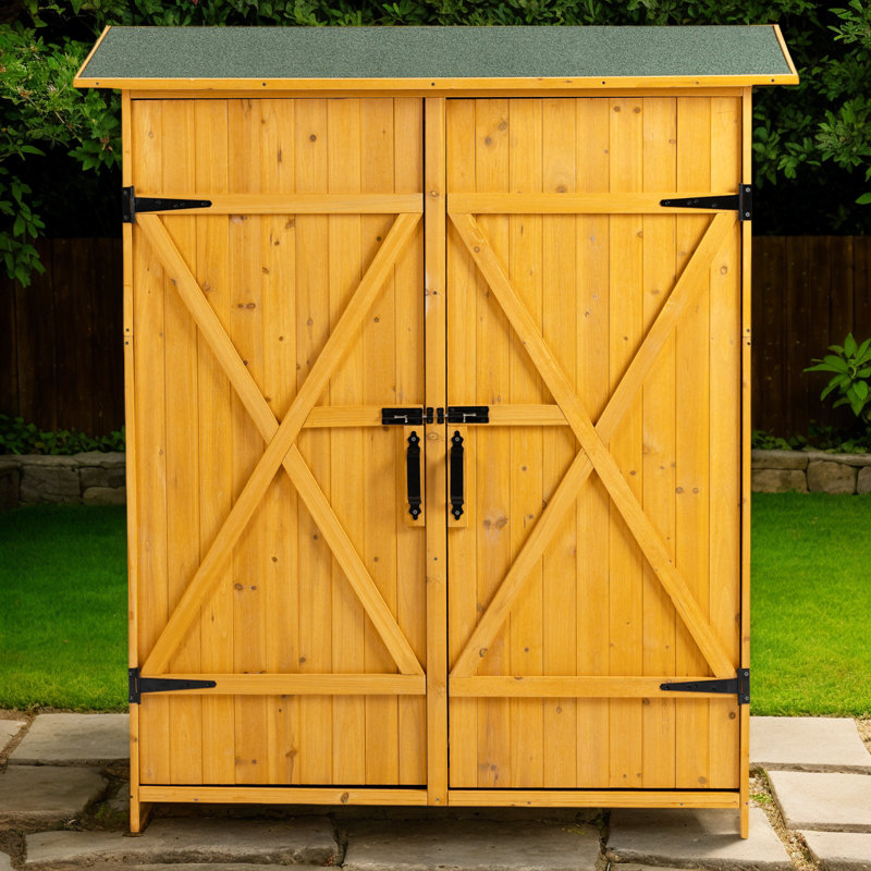 Remise de rangement extérieure en bois avec porte verrouillable, tablettes amovibles et toit inclinable