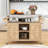 Miho Rolling Kitchen Island with Storage Cabinet, Grill Table with Stainless Steel Top and Spice Rack-541355122