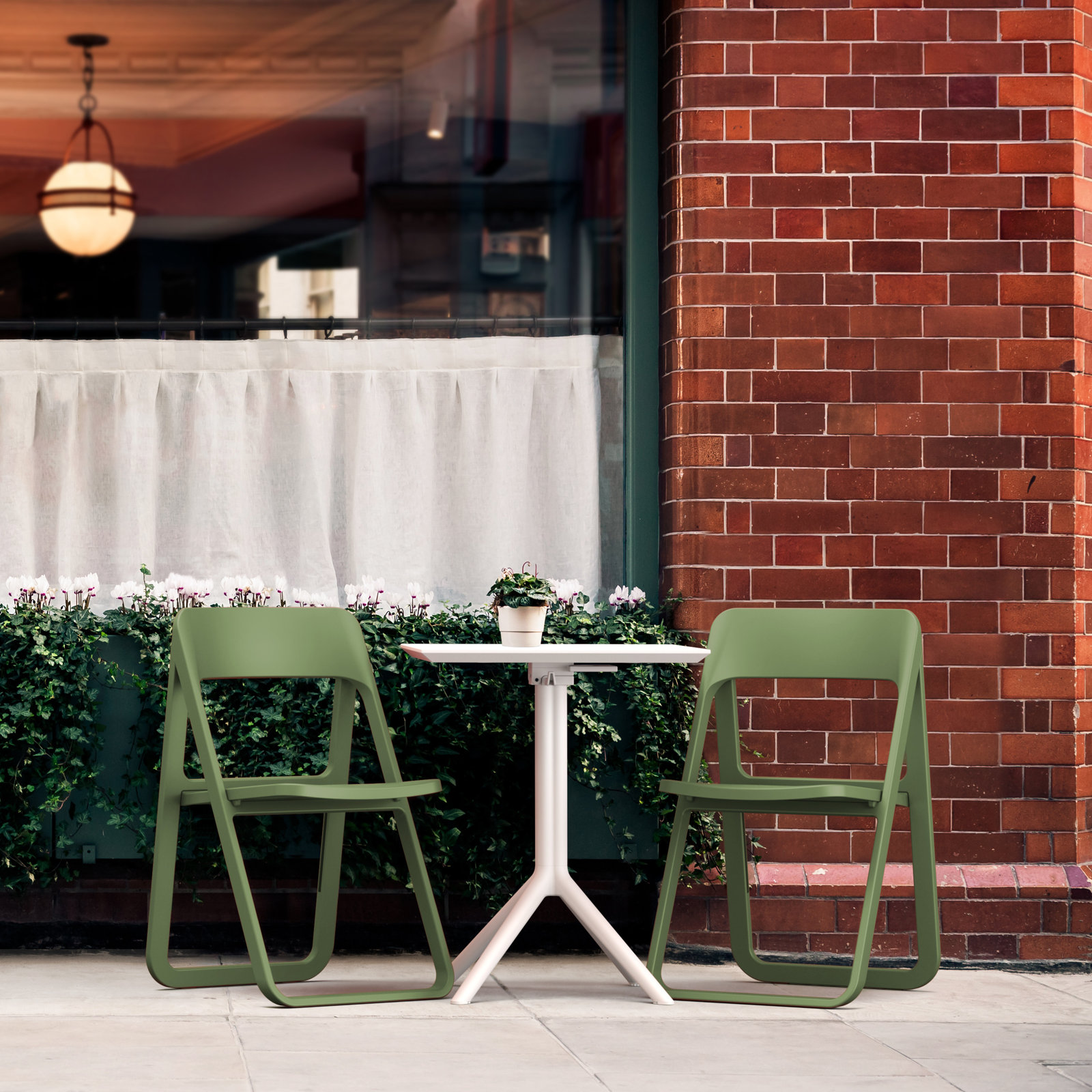 Armo Foldable Patio Side Chair, Olive Green