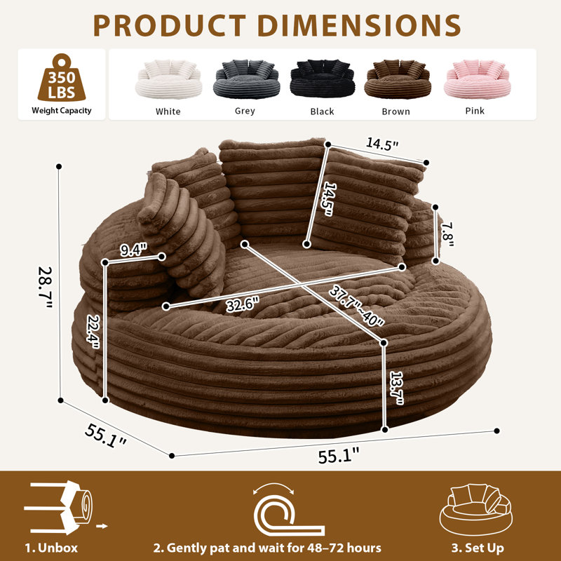 Fauteuil à oreilles à oreilles - Velours côtelé, 350 lb, mousse moulée par compression, Marron foncé